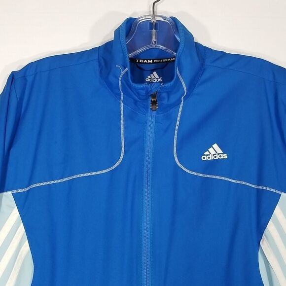 Adidas Jacket Women's Large Team Performance Full Zip Long Sleeve Blue White - Picture 3 of 7